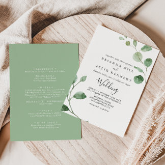 Convites Casamento de Frente e Traseira Verde Minimalista