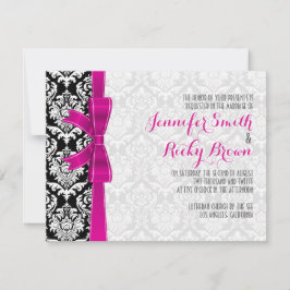 Convites Casamento de friso rosa quente preto e branco