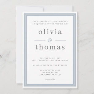 Convites Casamento de Fronteira Azul Simples Elegante Moder