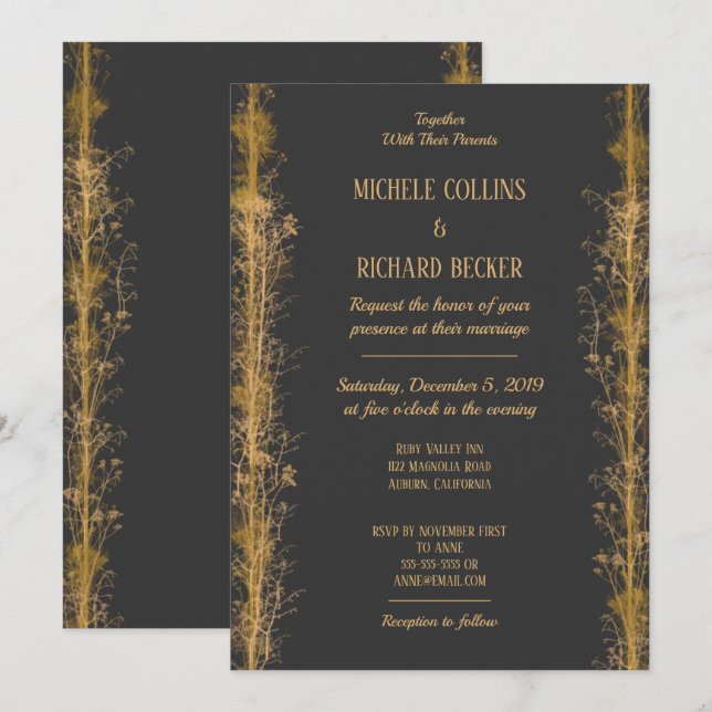 Convites Casamento de Fronteira Botânica Dourada Chic (Frente/Verso)