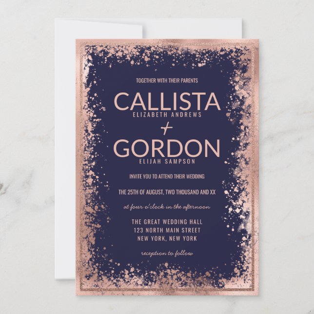 Convites Casamento de Fronteira com Glitter do Marinho Dour (Frente)