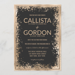 Convites Casamento de Fronteira com Glitter Preto Dourado M