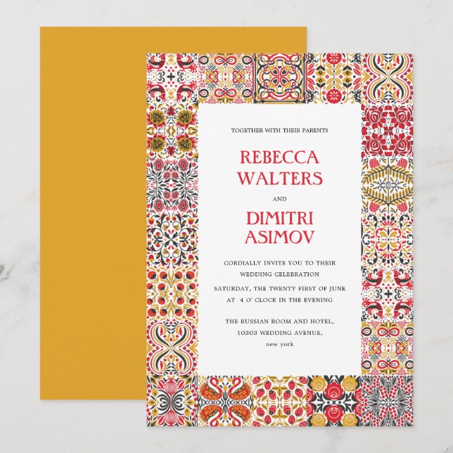 Convites Casamento de Fronteira com o Folk Art Khokhloma (Frente/Verso)