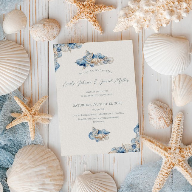 Convites Casamento de fronteira com Seashell Elegante (Criador carregado)