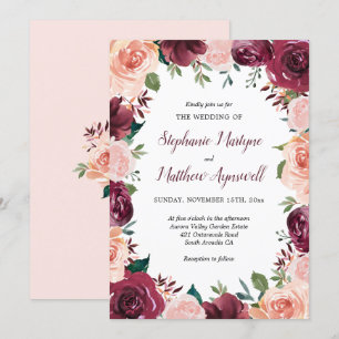 Convites Casamento de Fronteira de Rosa de Borda de Blush d