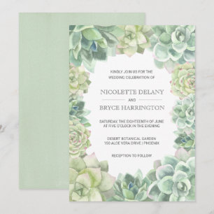 Convites Casamento de Fronteira de Suculentes Verdes Botâni