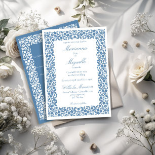 Convites Casamento de fronteira floral com vintage azul Dus