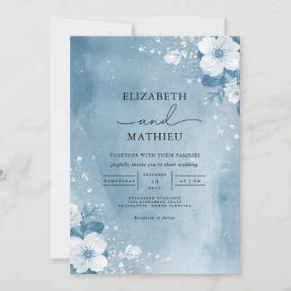 Convites Casamento de Frost Botânico Azul Icy