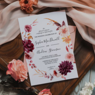 Convites Casamento de Frotas de Burgundy Flowers Wreath