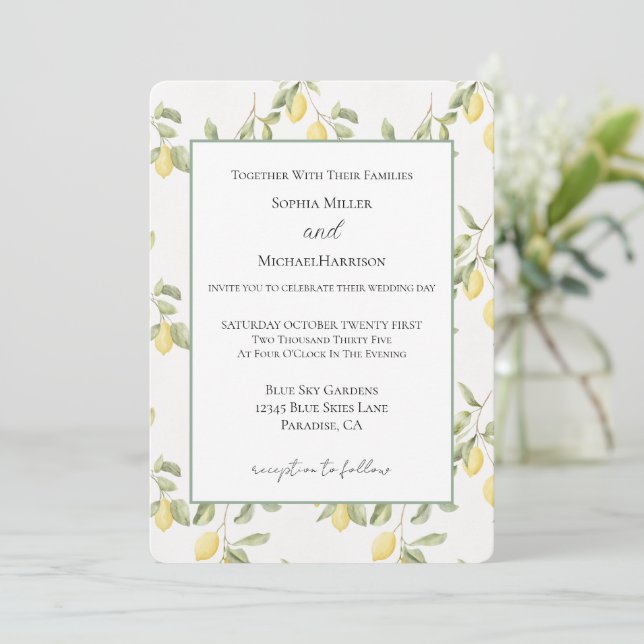 Convites Casamento de Frutas de Limões Amarelos (Em pé/Frente)