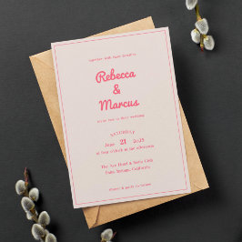 Convites Casamento de Fúchsia Retro Vibes, Rosa Quente Mode