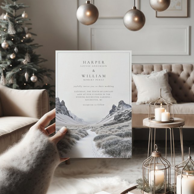 Convites Casamento de fuga de inverno na Islândia (stylish wedding invitation with a calm and scenic winter view)