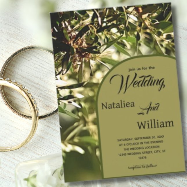 Convites Casamento de Fundo da Árvore Verde Moderna (Green Olive Tree Background Arch Wedding invitation )