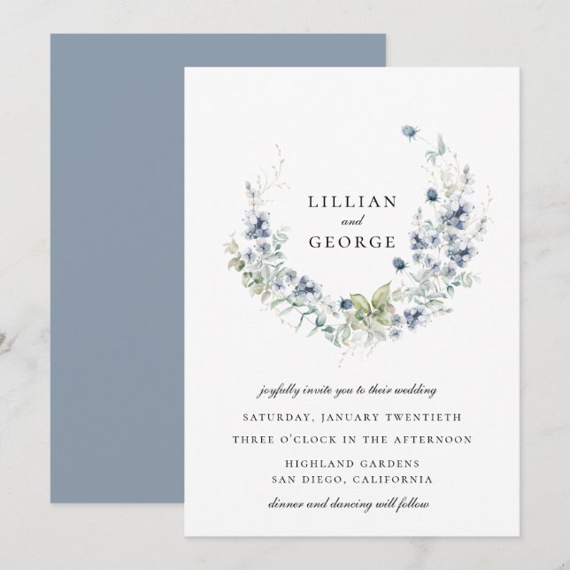 Convites Casamento De Fúria Botânica De Inverno De Dusty (Frente/Verso)