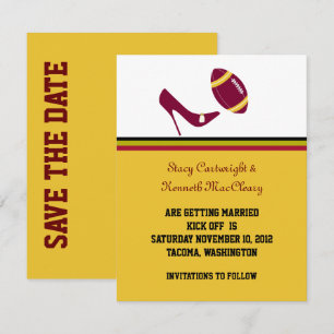 Convites Casamento de Futebol Maroon & Yellow Salve a Data