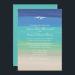 Convites Casamento de Gaivotas do Mar com Areia Pintada<br><div class="desc">COLEÇÃO DE CASAMENTO SAND, SEA & SEAGULLS: Esta é uma design original de La Bella Rue. Convite de casamento para seu tema de casamento na praia. Fundo da areia e das cores do mar, com uma ilustração de duas gaivotas que sobrevoam. Cor azul sólida do oceano atrás. Se o esquema...</div>