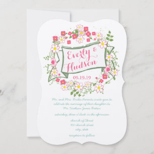 Convites Casamento de Garland Verde e Rosa Personalizado
