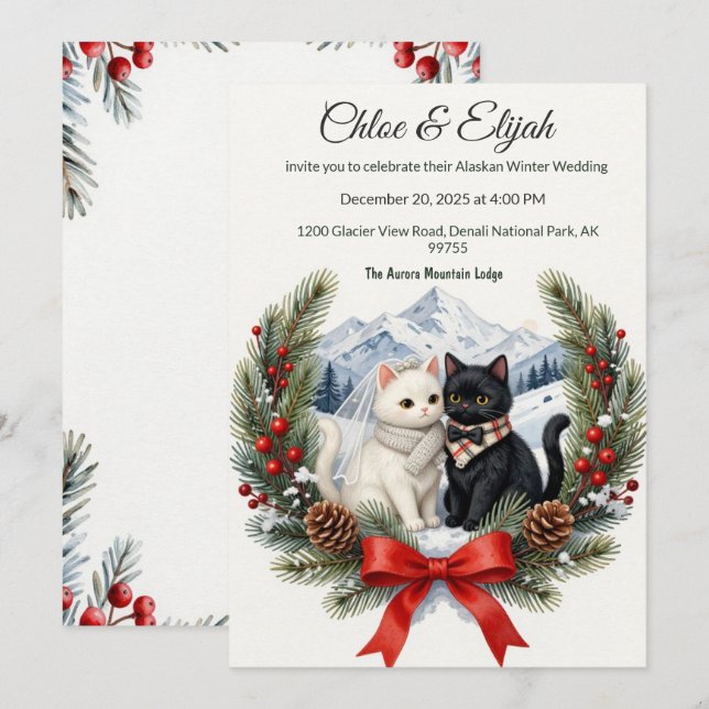 Convites Casamento de Gato Alaskano DIY  (Frente/Verso)