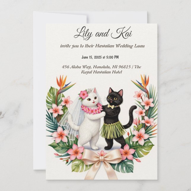 Convites Casamento de Gato Havaiano DIY  (Frente)
