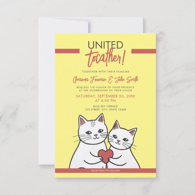 Convites Casamento de Gatos Brancos Brancos e Vermelhos (Frente)