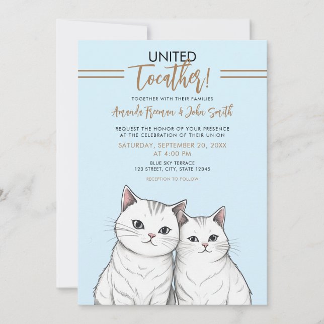 Convites Casamento de Gatos Brancos e Cachorros Brancos (Frente)