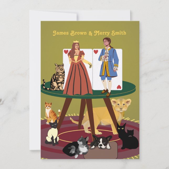 Convites Casamento de Gatos da Rainha Nobre Elegante King (Frente)