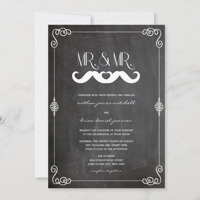 Convites Casamento de Gay de Chalkboard com amor de bigode (Frente)