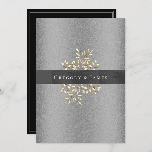 Convites Casamento de Gay de Fita de Fita Botânica de Prata (Frente/Verso)