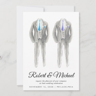 Convites Casamento de Gay de Tuxedo Watercolor Elegante