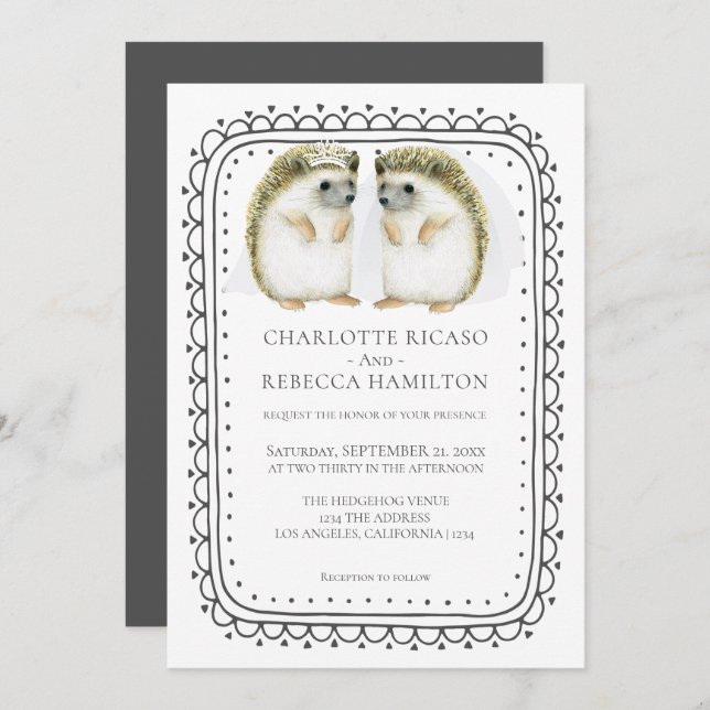 Convites Casamento de Gay Lésbicas de Hedgehog (Frente/Verso)