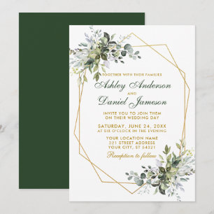 Convites Casamento de Geo Frame Dourado em Verde