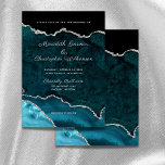Convites Casamento de Geodo Glitter de Teal Silver Glitter<br><div class="desc">Agate azul e convites para casamento prateado. Os convites de casamento Gode elegantes em azul-laca com sotaque falso de prata.</div>