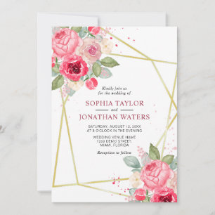 Convites Casamento de Geometria do Ouro Floral de Blush Cor
