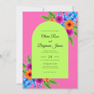 Convites Casamento de Gerbera Eucalipto em Magenta e Lima