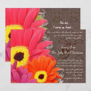 Convites Casamento de Gérbera Margarida Rosa Coral Romântic