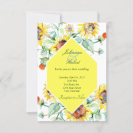 Convites Casamento de girassóis aquarela ensolarado
