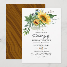 Convites Casamento de Girassóis Boêmios Rústicos em Aquarel
