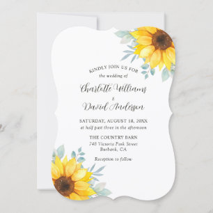 Convites Casamento de Girassóis com Vegetação em Aquarela