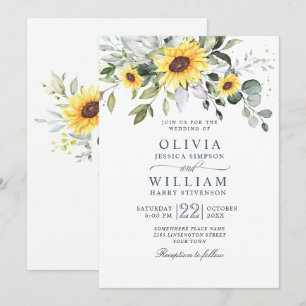 Convites Casamento de Girassóis de Aguarela Elegante com Eu