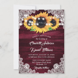 Convites Casamento de Girassóis de Renda Floral Burgundy Rú