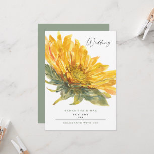 Convites Casamento de Girassóis e Salvia Pintado à Mão Rúst