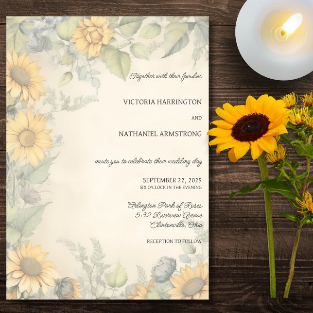 Convites Casamento de Girassóis e Videiras Rústicos  (Criador carregado)