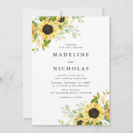 Convites Casamento de Girassóis em Aquarela e Verdura