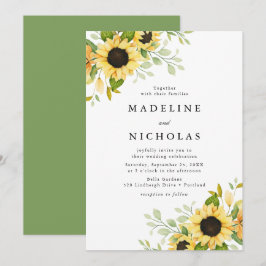 Convites Casamento de Girassóis em Aquarela e Verdura
