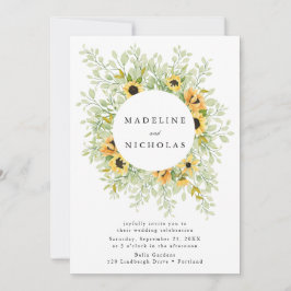 Convites Casamento de Girassóis em Aquarela e Verdura