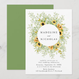 Convites Casamento de Girassóis em Aquarela e Verdura