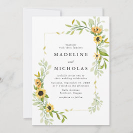 Convites Casamento de Girassóis em Aquarela e Verdura