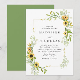 Convites Casamento de Girassóis em Aquarela e Verdura