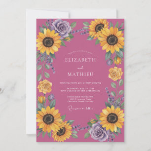 Convites Casamento de Girassóis Eucalipto Magenta