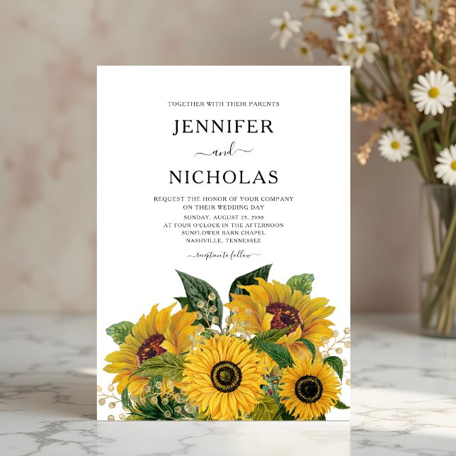 Convites Casamento de Girassóis Florais Elegantes (Elegant Floral Sunflower Wedding Invitation)